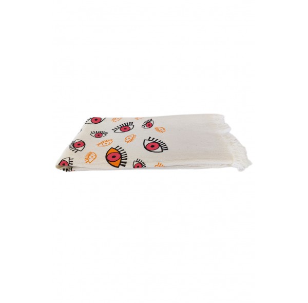 Müslin Peştemal, Renkli Göz Baskılı Desen, Naturel %100 Pamuk 100x180 , Plaj Havlusu, Banyo Havlusu