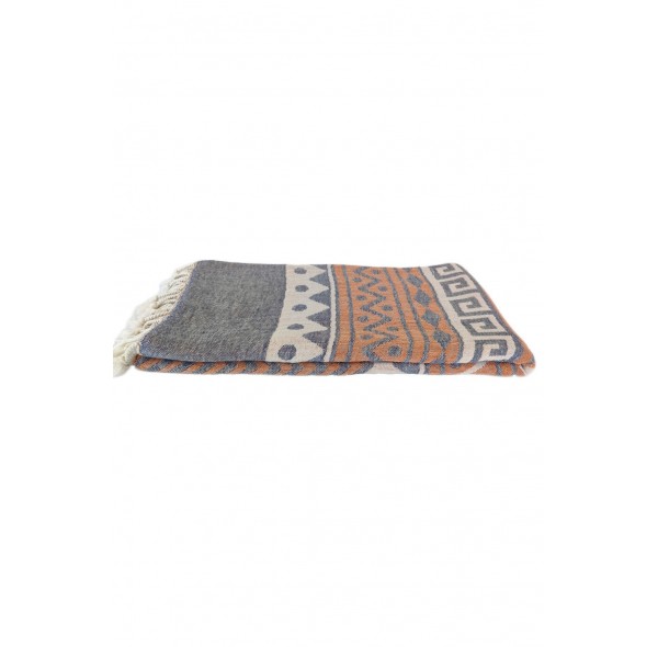 Müslin Peştemal, Mia Desen, Naturel %100 Pamuk ,Turuncu Lacivert, Plaj Havlusu, Banyo Havlusu