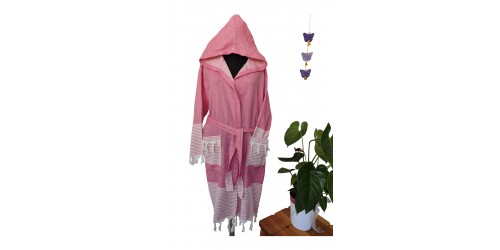 Peştemal Bornoz , Pembe , %100 Pamuk , Kareli Desen